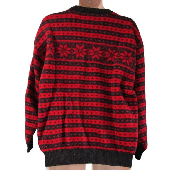 Bouviac Norway Fair Isle Oversize Unisex Sweater Medium EUC Wool Red Charcoal - Picture 3 of 16
